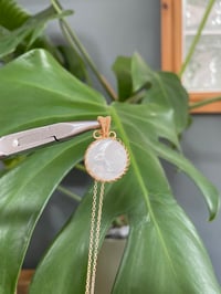 Image 1 of Gold White Mother Of Pearl Coin Crystal Necklace