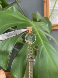 Image 1 of Gold Moss Agate  Coin Crystal Necklace