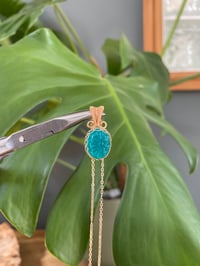 Image 1 of Gold Ice Amazonite Oval Flower Crystal Necklace