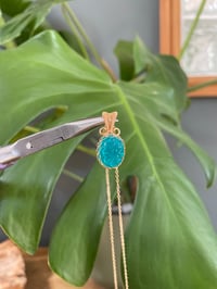 Image 2 of Gold Ice Amazonite Oval Flower Crystal Necklace