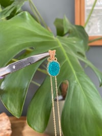 Image 3 of Gold Ice Amazonite Oval Flower Crystal Necklace