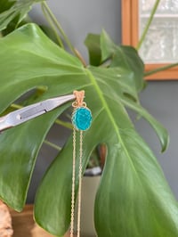 Image 4 of Gold Ice Amazonite Oval Flower Crystal Necklace