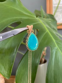 Image 5 of Gold Malachite & Amazonite Oval Crystal Necklace