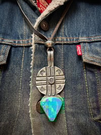 Image 2 of WL&A Handmade Navajo Blue Crossroads Silver Dollar Medicine Pendant - Size 4" x 2" 