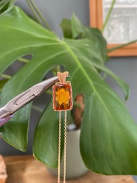 Image 2 of Gold Amber & Flower Carving Crystal Necklace