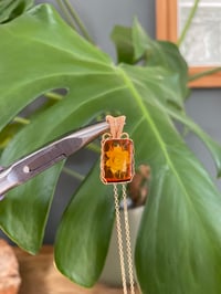 Image 3 of Gold Amber & Flower Carving Crystal Necklace