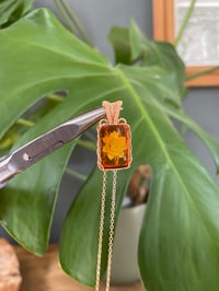 Image 5 of Gold Amber & Flower Carving Crystal Necklace