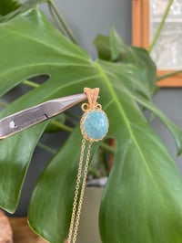 Image 2 of Gold Larimar Oval Coin Crystal Necklace