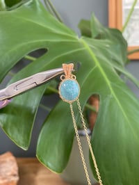 Image 3 of Gold Larimar Oval Coin Crystal Necklace