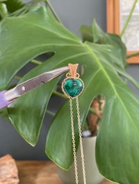 Image 4 of Gold Chrysocholla & Malachite Heart Crystal Necklace 