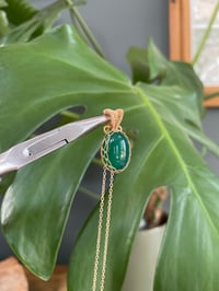 Image 1 of Gold Green Agate Oval Crystal Necklace