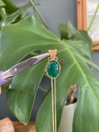 Image 2 of Gold Green Agate Oval Crystal Necklace