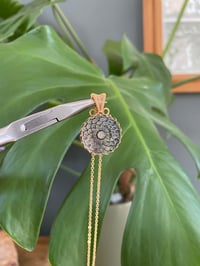 Image 1 of Gold Black Mother Of Pearl Flower Coin Crystal Necklace