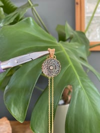 Image 2 of Gold Black Mother Of Pearl Flower Coin Crystal Necklace