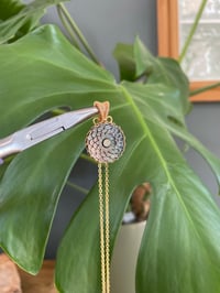 Image 3 of Gold Black Mother Of Pearl Flower Coin Crystal Necklace