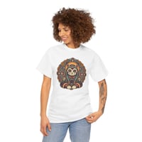 Image 1 of Day of the Dead Virgin Mary Cat T-Shirt — Día de los Muertos Religious Cat Tee