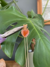 Image 3 of Gold Banded Carnelian Heart Crystal Necklace 