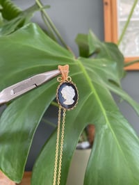 Image 1 of Gold Obsidian & Mother Of Pearl Oval Carving Crystal Necklace 