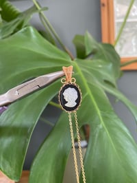Image 2 of Gold Obsidian & Mother Of Pearl Oval Carving Crystal Necklace 