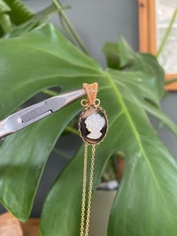 Image 3 of Gold Obsidian & Mother Of Pearl Oval Carving Crystal Necklace 