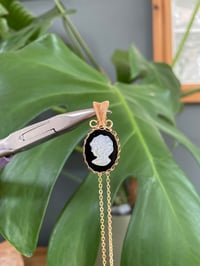 Image 4 of Gold Obsidian & Mother Of Pearl Oval Carving Crystal Necklace 