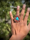 tirquoise with Red Spiny oyster Cluster ring 