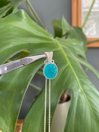 Image 1 of Silver Ice Amazonite Oval Flower Crystal Necklace