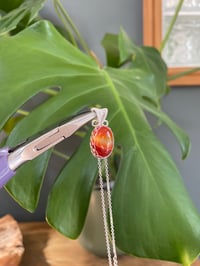 Image 3 of Silver Banded Carnelian Oval Crystal Necklace