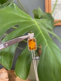 Image 1 of Silver Amber & Flower Carving Crystal Necklace 