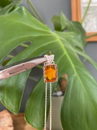 Image 3 of Silver Amber & Flower Carving Crystal Necklace 