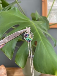 Image 3 of Silver Abalone Shell Heart Crystal Necklace