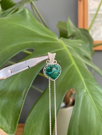 Image 2 of Silver Chrysocolla & Malachite Heart Crystal Necklace 