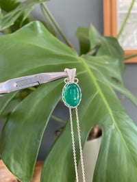 Image 1 of Silver Green Agate Oval Crystal Necklace 