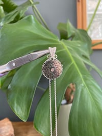 Image 2 of Silver Black Mother Of Pearl Flower Coin Crystal Necklace