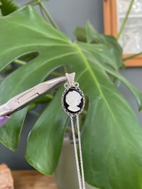 Image 1 of Silver Obsidian & Mother of Pearl Carving Oval Crystal Necklace 