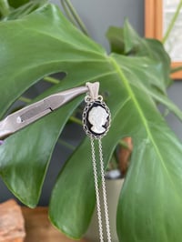 Image 4 of Silver Obsidian & Mother of Pearl Carving Oval Crystal Necklace 