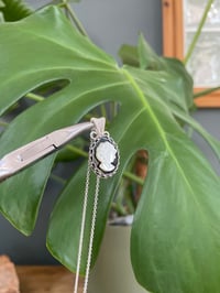 Image 5 of Silver Obsidian & Mother of Pearl Carving Oval Crystal Necklace 