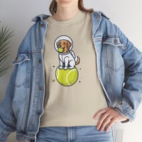 Image 1 of Astronaut Dog Tee — Cute Puppy in Space on Tennis Ball Graphic Shirt