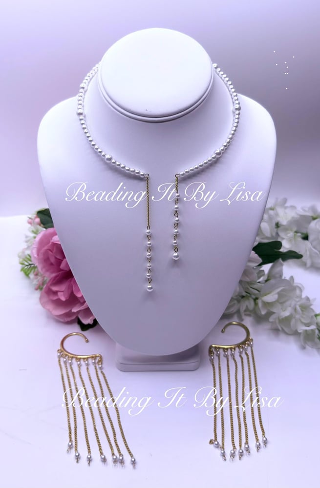 Image of Pearl Ear Cuff Choker Set – Gold-Tone, No Piercing Needed, Bridal Wedding Jewelry