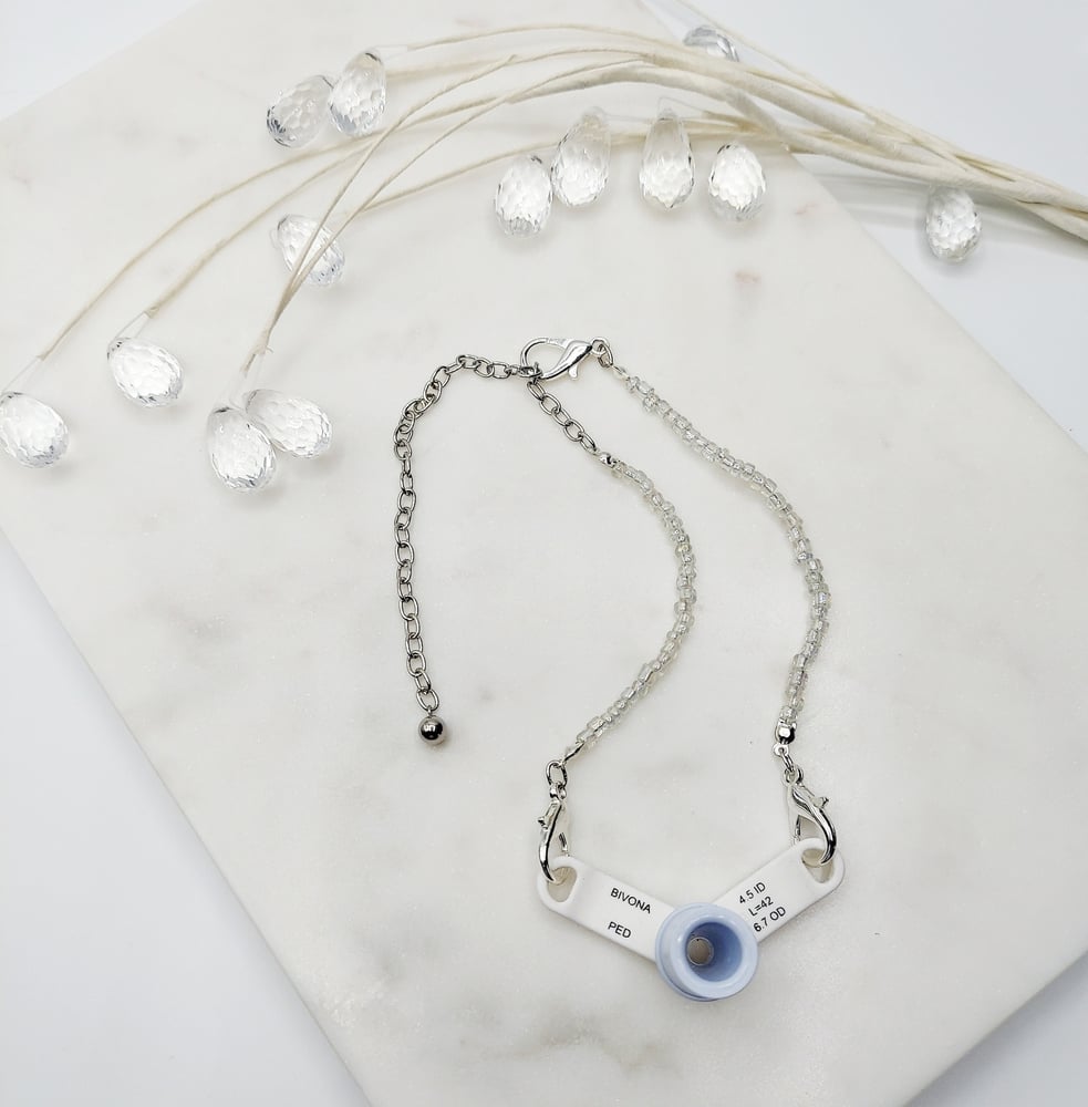 Image of Beaded Trach Ties, Adjustable, Trach Chain, Men or Women, Gift (Clear White)