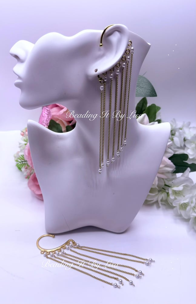 Image of Pearl Ear Cuff Choker Set – Gold-Tone, No Piercing Needed, Bridal Wedding Jewelry