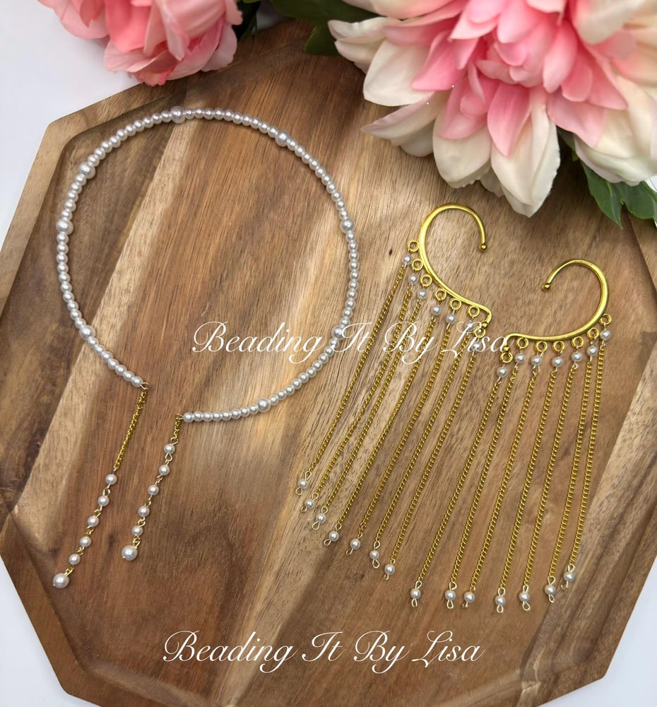 Image of Pearl Ear Cuff Choker Set – Gold-Tone, No Piercing Needed, Bridal Wedding Jewelry