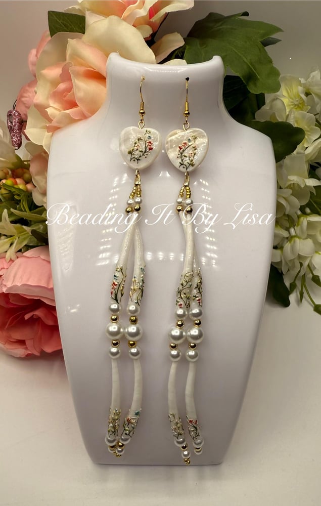 Image of Dentalium Shell Dangle Earrings – Hand-Beaded Lover’s  Vine Collection