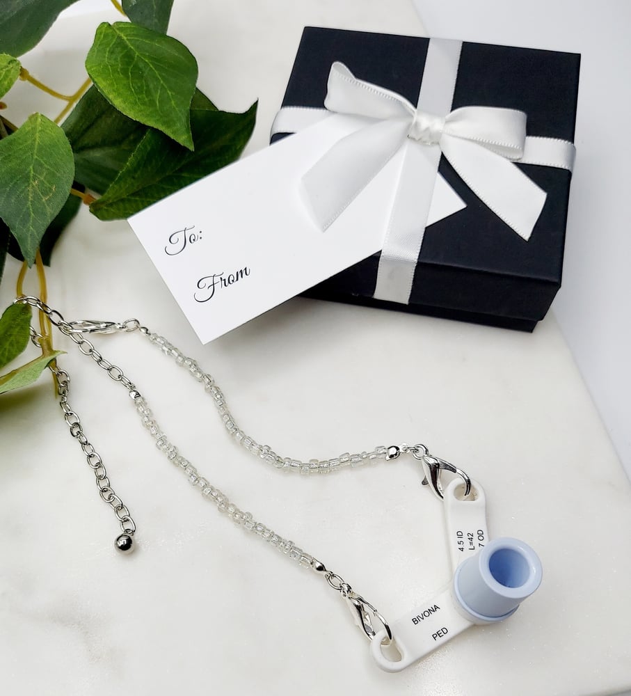 Image of Beaded Trach Ties, Adjustable, Trach Chain, Men or Women, Gift (Clear White)