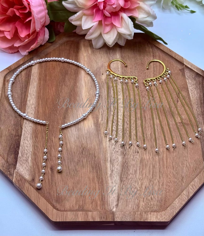 Image of Pearl Ear Cuff Choker Set – Gold-Tone, No Piercing Needed, Bridal Wedding Jewelry