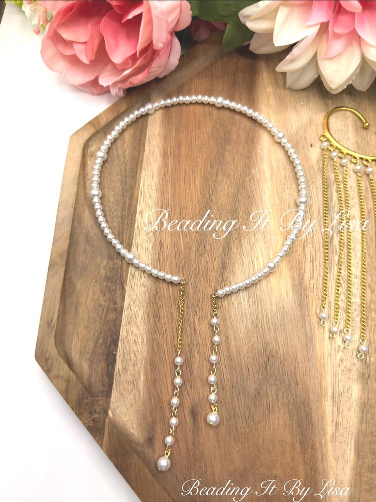 Image of Pearl Ear Cuff Choker Set – Gold-Tone, No Piercing Needed, Bridal Wedding Jewelry