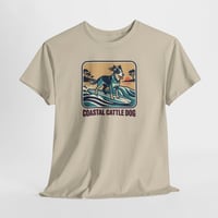 Image 1 of Coastal Cattle Dog Tee — Retro Surf Dog Graphic T‑Shirt
