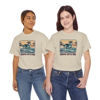 Image 2 of Coastal Cattle Dog Tee — Retro Surf Dog Graphic T‑Shirt