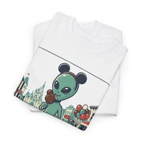 Image 4 of Alien Tourist T‑Shirt — Cute Green Alien with Mouse Ears in Theme Park