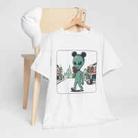 Image 5 of Alien Tourist T‑Shirt — Cute Green Alien with Mouse Ears in Theme Park